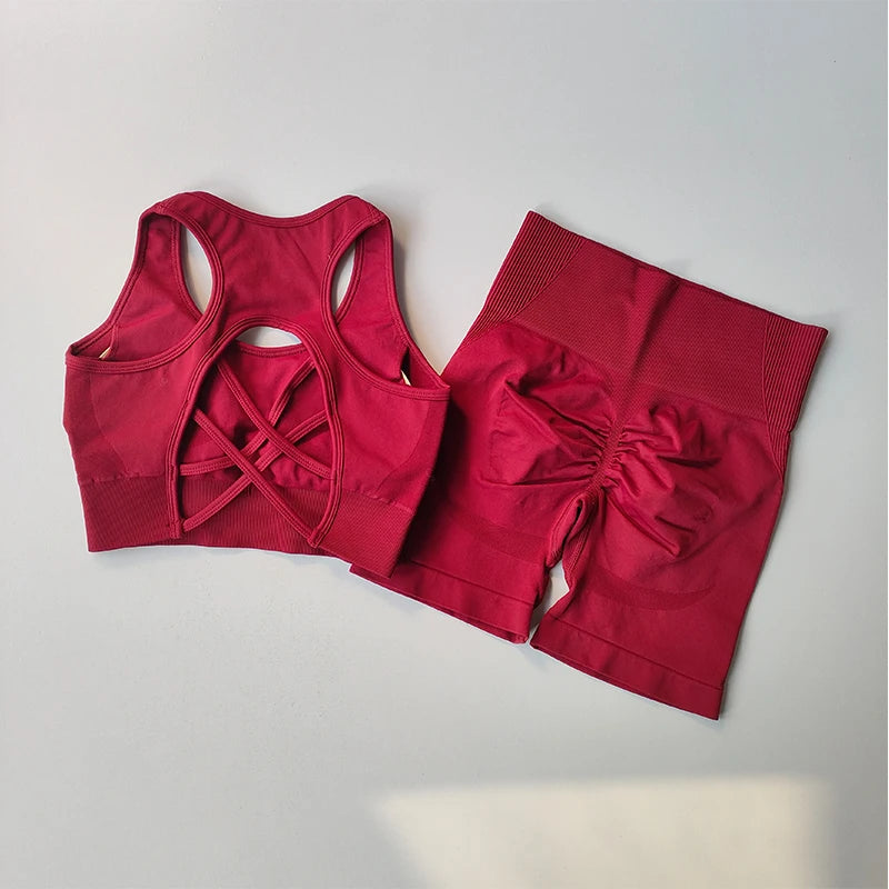 2-Piece Seamless Yoga Set for Women β High Waist Shorts & Sports Bra | Breathable, Quick-Dry Gym Workout Outfit - OJABay