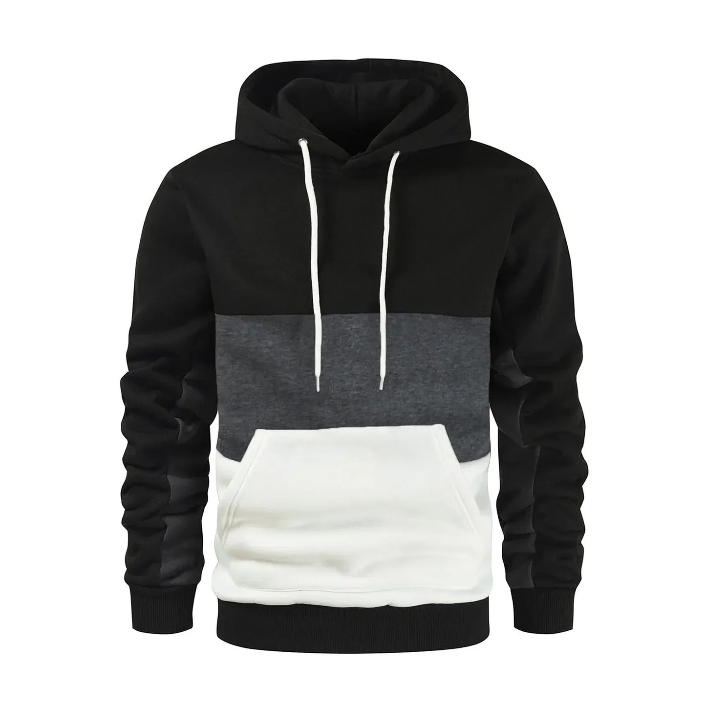 Men’s Patchwork Fleece Hoodie – Warm Casual Streetwear Pullover - OJABay