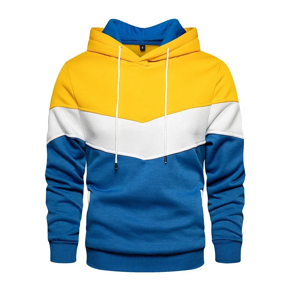 Men’s Patchwork Fleece Hoodie – Warm Casual Streetwear Pullover - OJABay