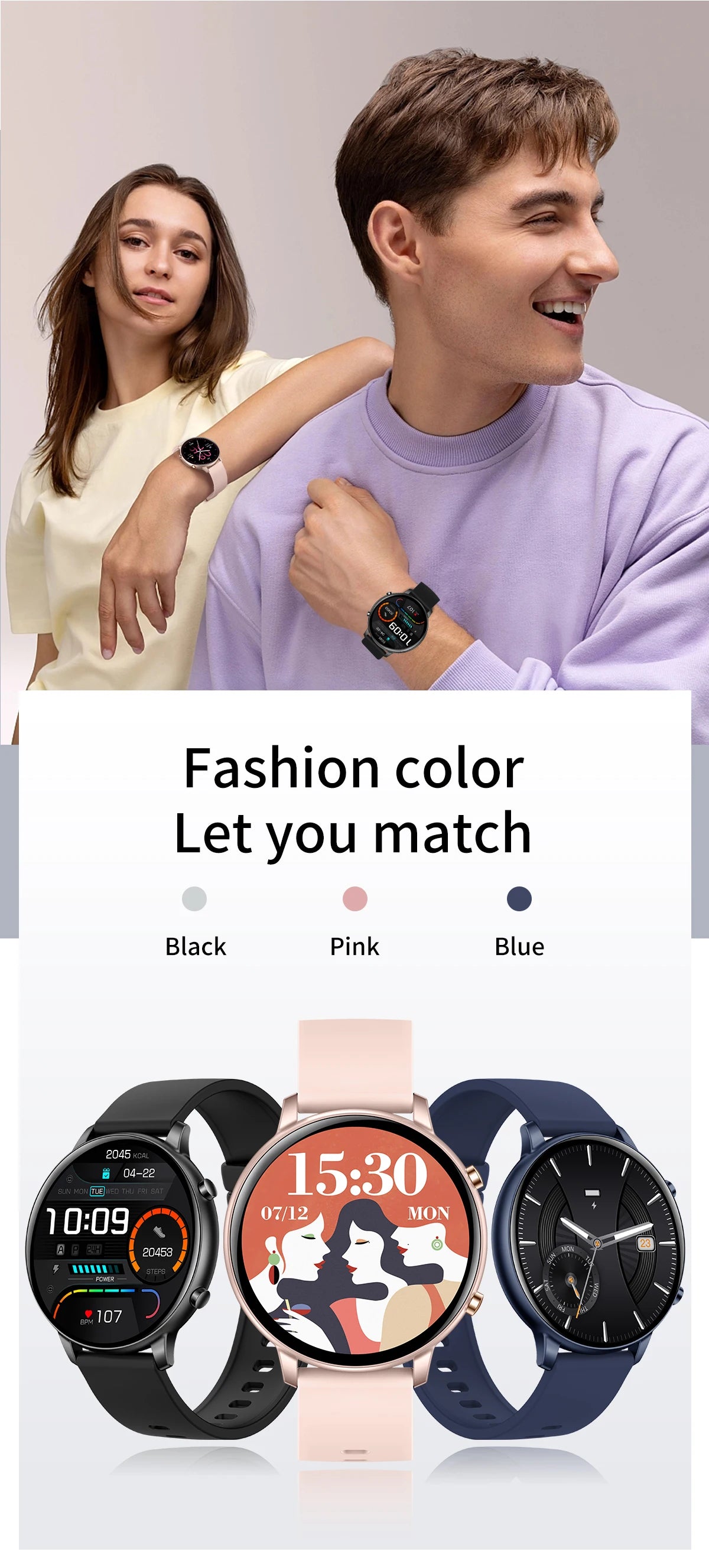 Fitness Smartwatch with Heart Rate & BP Monitor – Make Calls, Multi-Sport Modes - OJABay