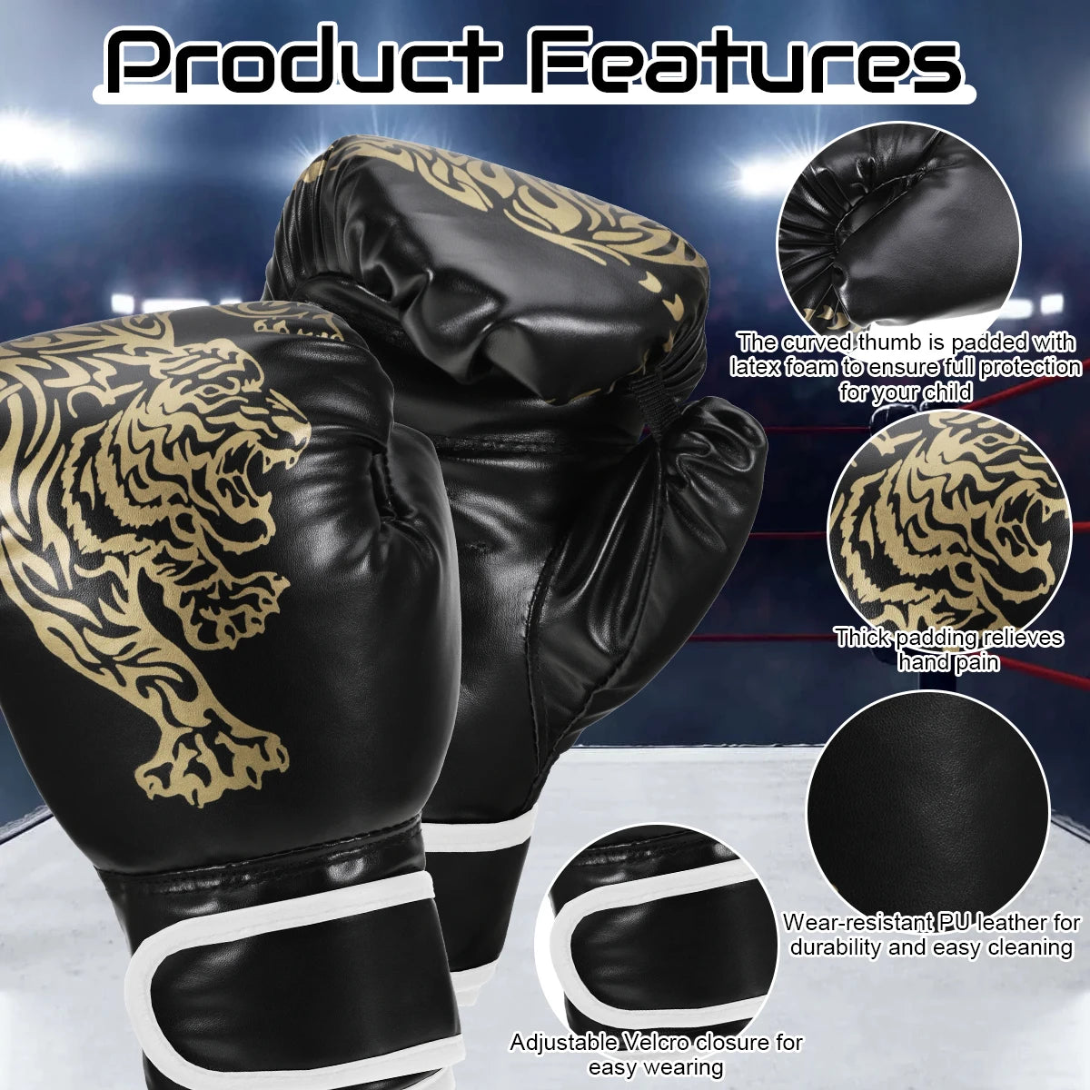 PU Leather Boxing Gloves – Adult & Kids Training Gloves for Kickboxing, Gym & Martial Arts
