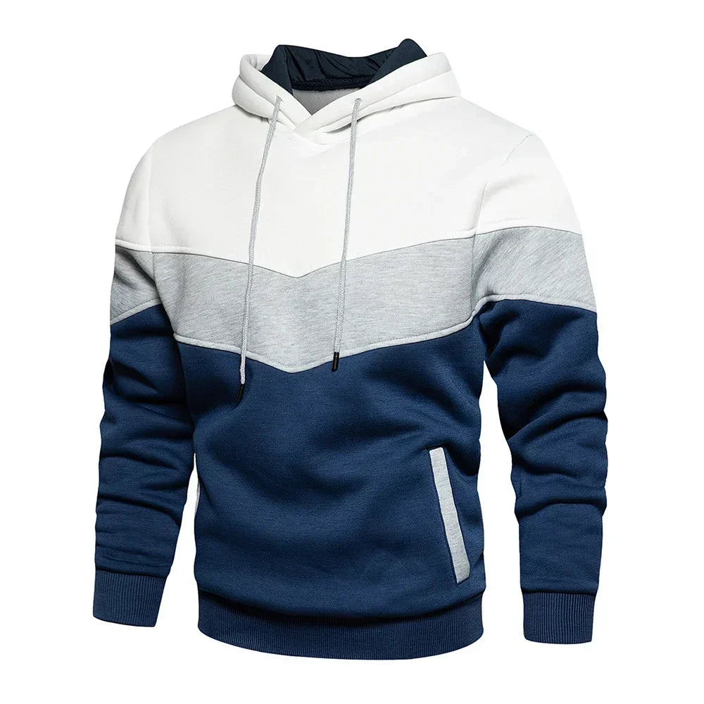 Men’s Patchwork Fleece Hoodie – Warm Casual Streetwear Pullover - OJABay