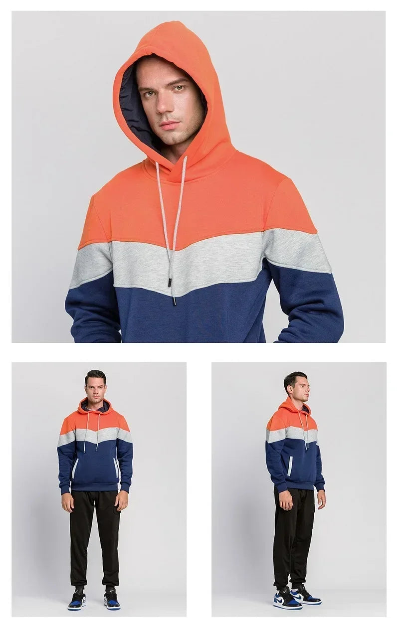 Men’s Patchwork Fleece Hoodie – Warm Casual Streetwear Pullover - OJABay