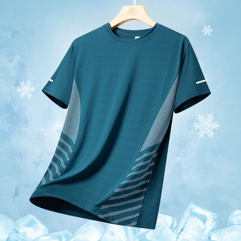 Men's Ice Silk Running T-Shirt – Quick-Dry, Breathable, Reflective Sports Tee - OJABay