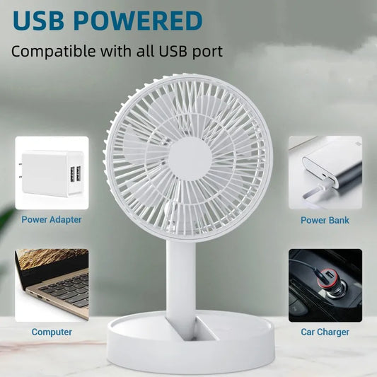 USB Foldable Mini Fan – 4 Speeds, Battery Operated, Timer-Controlled for Home & Outdoors - OJABay