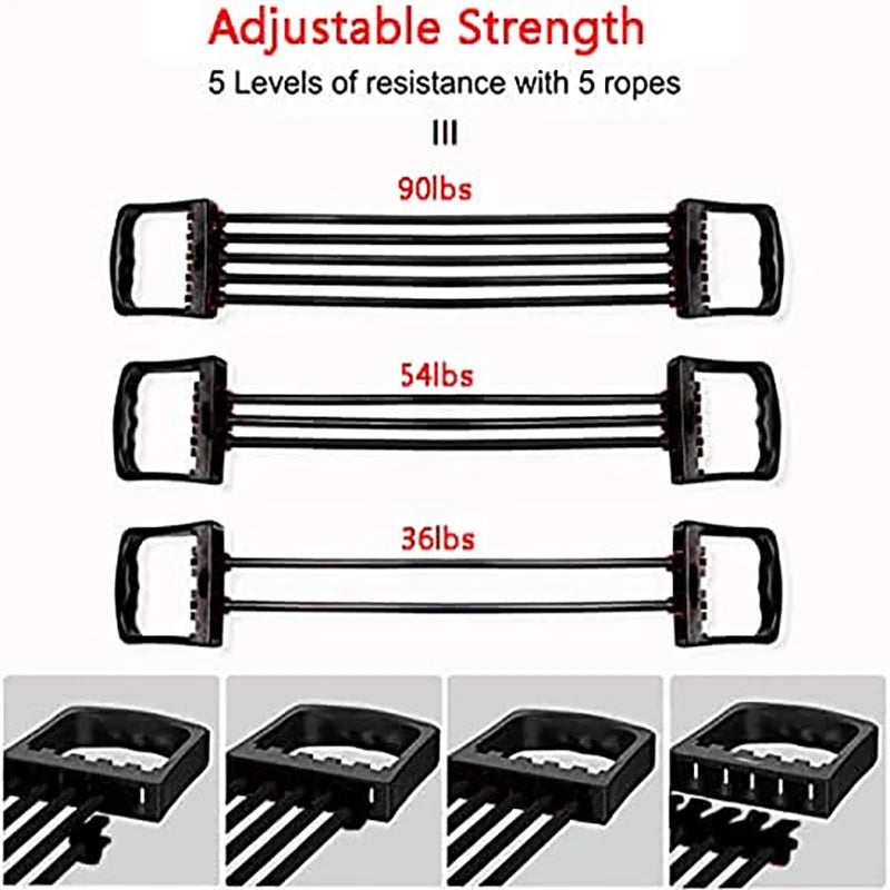 Full Body Workout Chest Expander – 5 Removable Resistance Bands for Strength Training, Pilates, Push-Ups & Muscle Building - OJABay