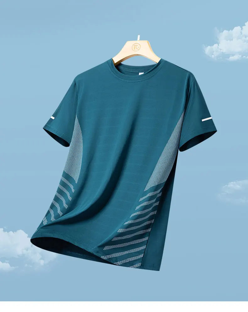 Men's Ice Silk Running T-Shirt – Quick-Dry, Breathable, Reflective Sports Tee - OJABay