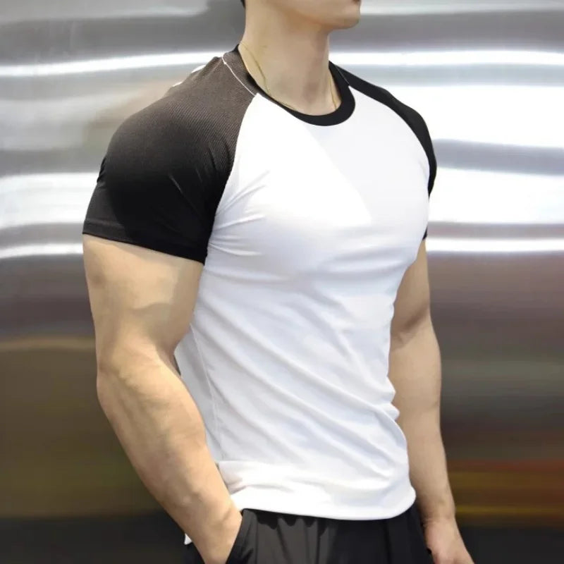 Men's Summer Compression Sports T-Shirt – Quick-Dry, Elastic, Striped Gym Tee - OJABay
