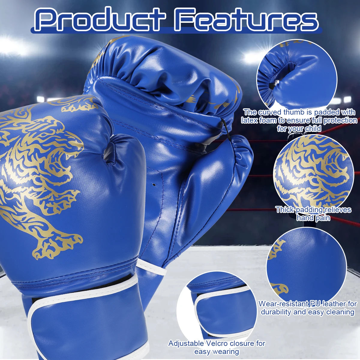 PU Leather Boxing Gloves – Adult & Kids Training Gloves for Kickboxing, Gym & Martial Arts
