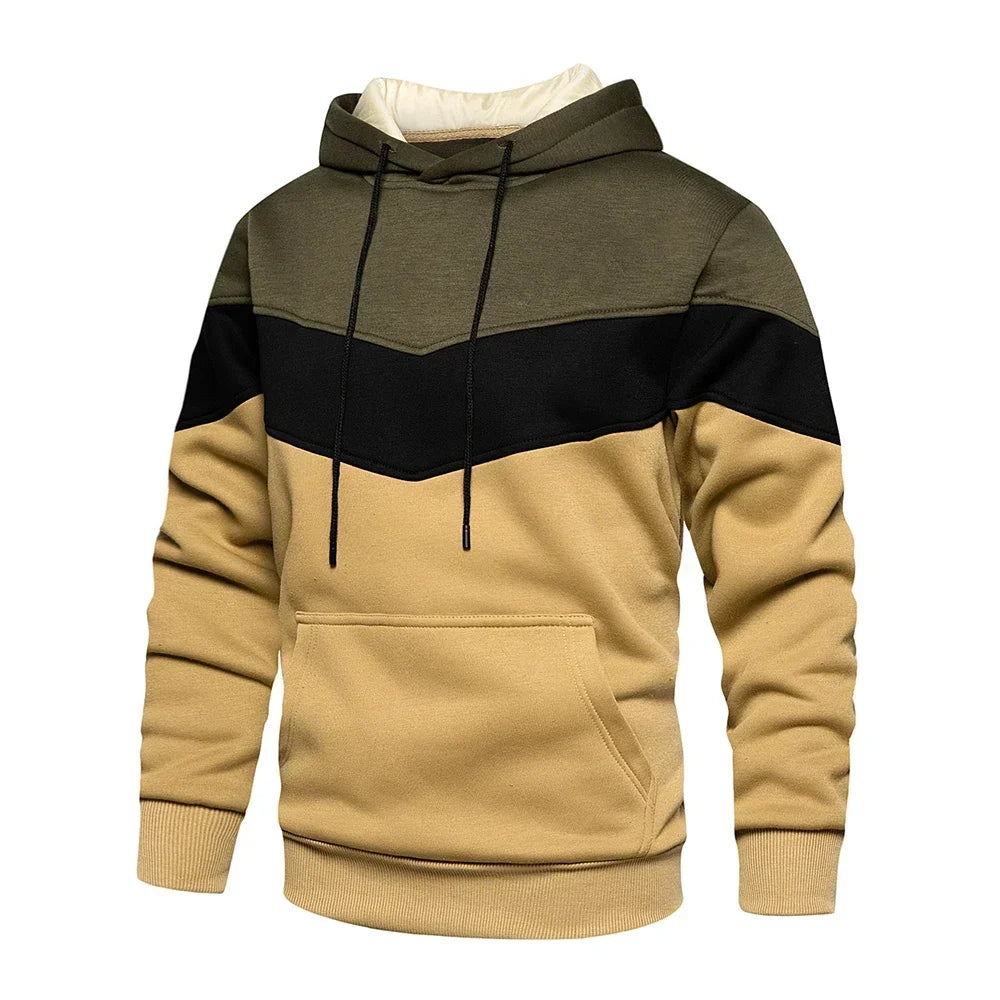 Men’s Patchwork Fleece Hoodie – Warm Casual Streetwear Pullover - OJABay