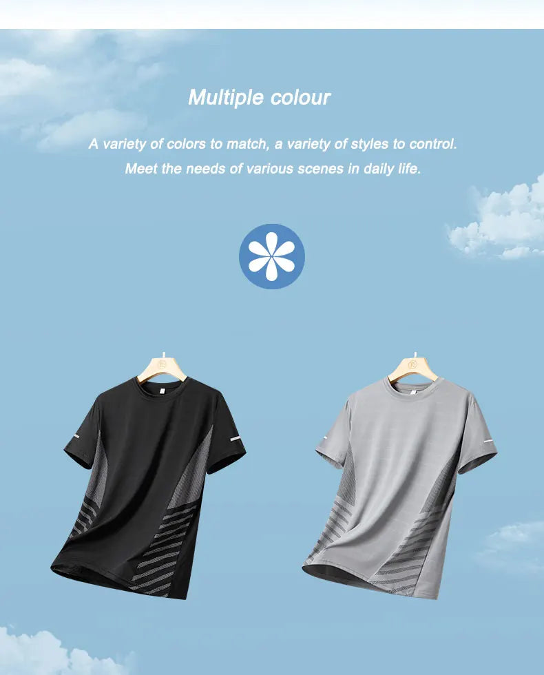 Men's Ice Silk Running T-Shirt – Quick-Dry, Breathable, Reflective Sports Tee - OJABay