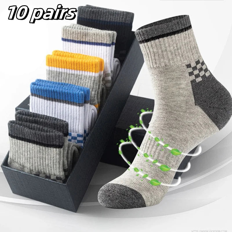 3/5/10 Pairs Men’s Breathable Bamboo Fiber Socks – Sweat-Absorbing, Deodorant Business & Sports Crew Stockings - OJABay
