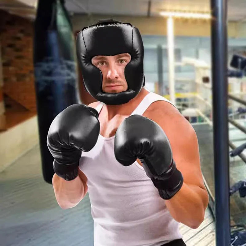 MMA Boxing Gloves & Headgear – PU Leather Training Set for Adults & Kids