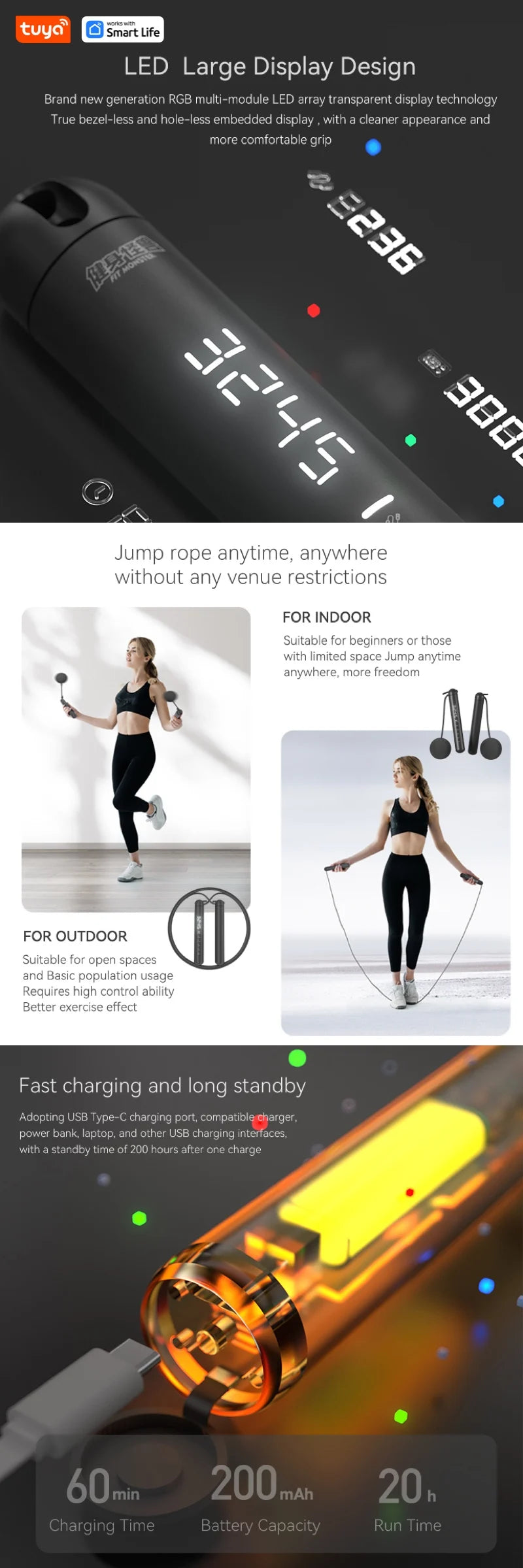 Smart Jump Rope with APP Tracker & LCD Display β Adjustable Skipping Rope for Home Gym, CrossFit, Cardio Workouts for Men & Women - OJABay
