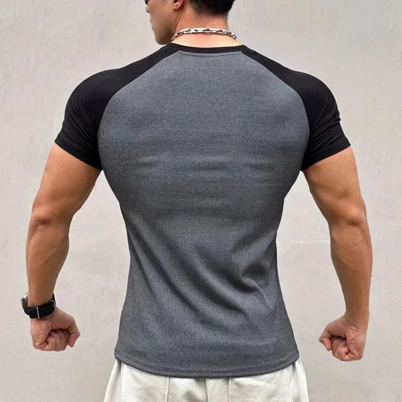 Men's Summer Compression Sports T-Shirt – Quick-Dry, Elastic, Striped Gym Tee - OJABay