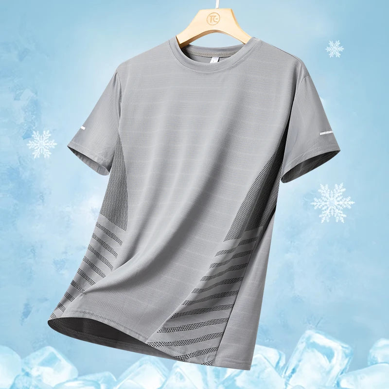 Men's Ice Silk Running T-Shirt – Quick-Dry, Breathable, Reflective Sports Tee - OJABay