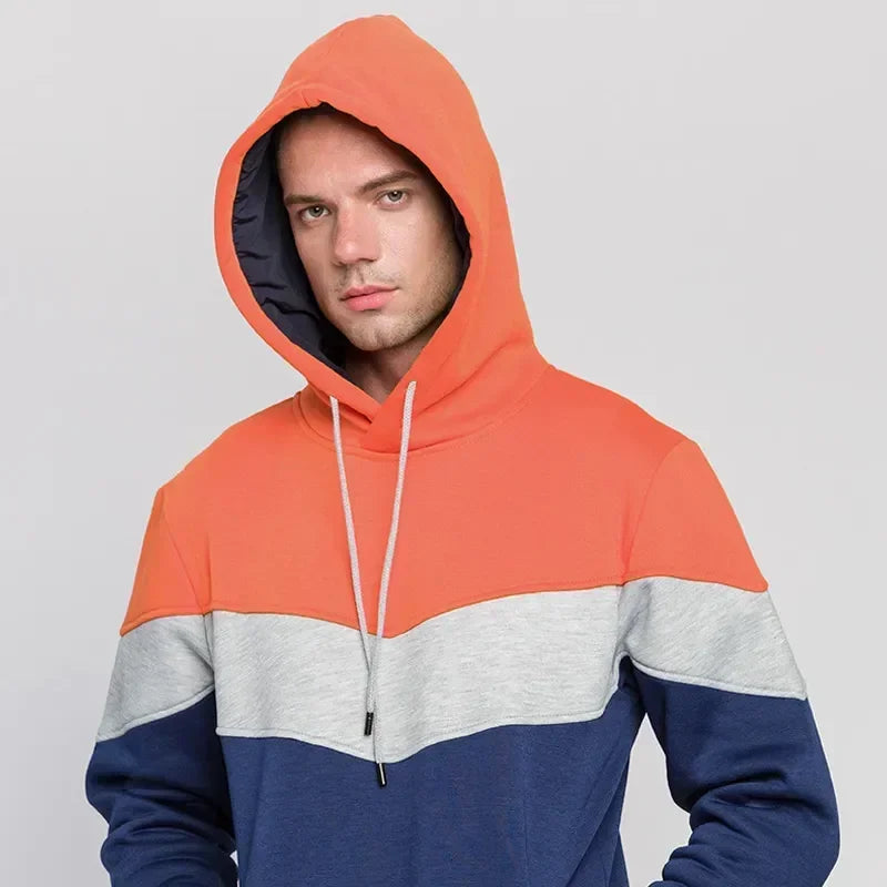 Men’s Patchwork Fleece Hoodie – Warm Casual Streetwear Pullover - OJABay