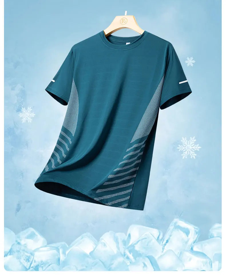 Men's Ice Silk Running T-Shirt – Quick-Dry, Breathable, Reflective Sports Tee - OJABay