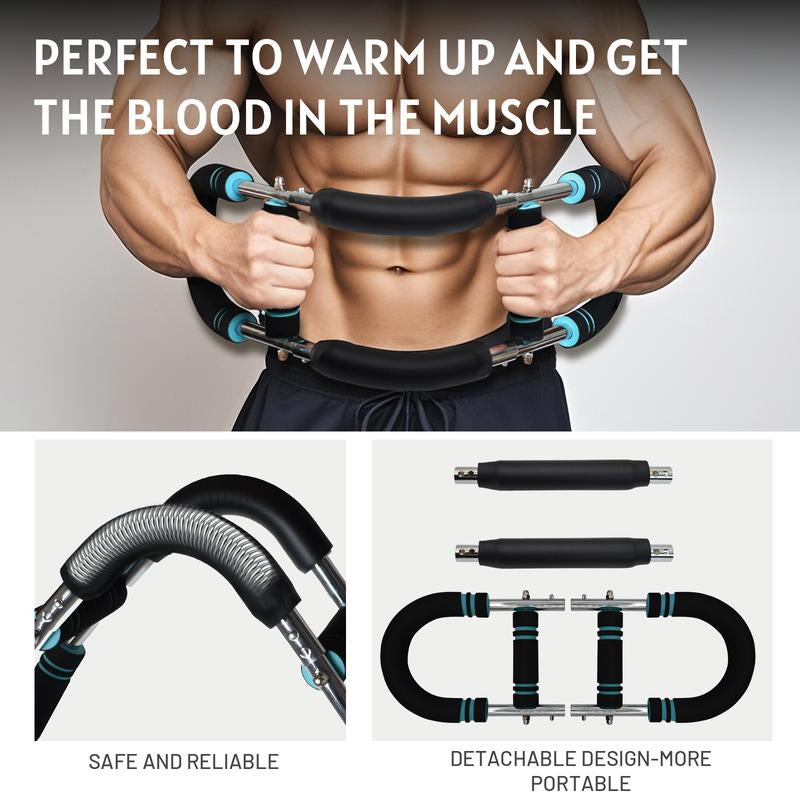 Adjustable Arm&Chest Muscle Trainer for Men-Detachable Stainless Fitness Tool with Blue Grips, Ideal for Beginners and Enthusiasts, Black, Strength Training Accessory | Adjustable Resistance | Comfortable Grips, Gym Accessories