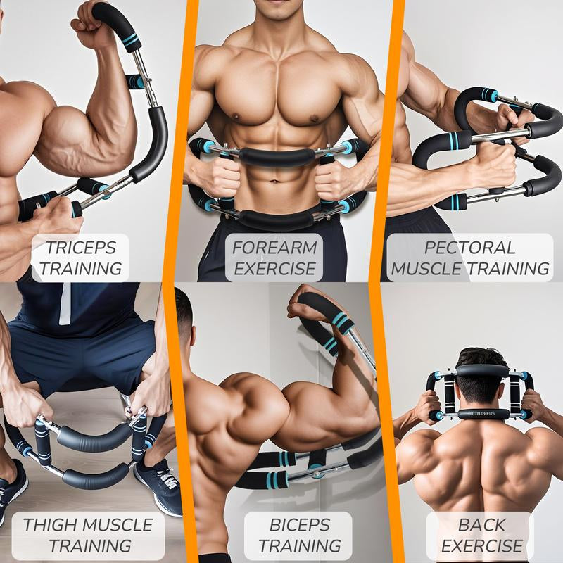 Adjustable Arm&Chest Muscle Trainer for Men-Detachable Stainless Fitness Tool with Blue Grips, Ideal for Beginners and Enthusiasts, Black, Strength Training Accessory | Adjustable Resistance | Comfortable Grips, Gym Accessories