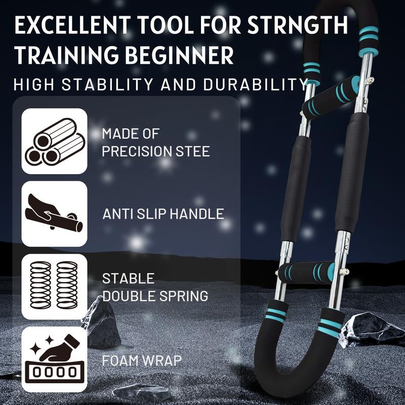 Adjustable Arm&Chest Muscle Trainer for Men-Detachable Stainless Fitness Tool with Blue Grips, Ideal for Beginners and Enthusiasts, Black, Strength Training Accessory | Adjustable Resistance | Comfortable Grips, Gym Accessories