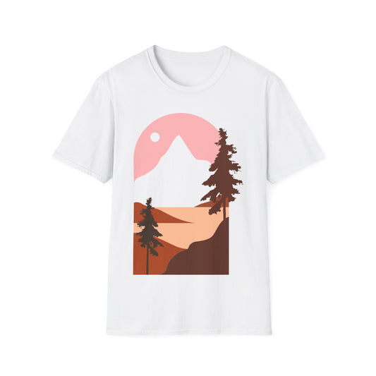 Mountain Sunset Unisex Softstyle T-Shirt - Nature Inspired Design - OJABay