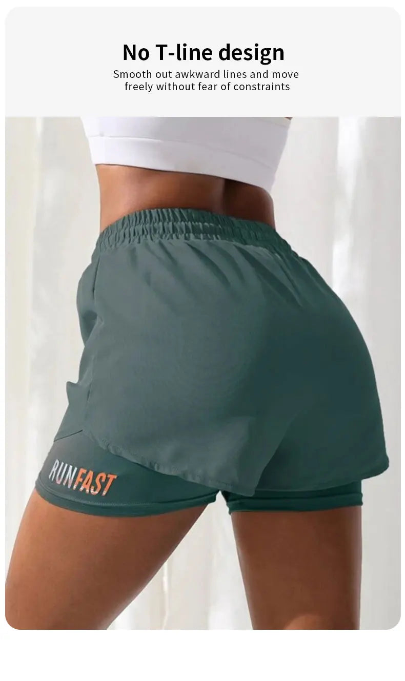 High-Waist Women’s Yoga Running Shorts – Fake Two-Piece, Breathable & Stretchy - OJABay