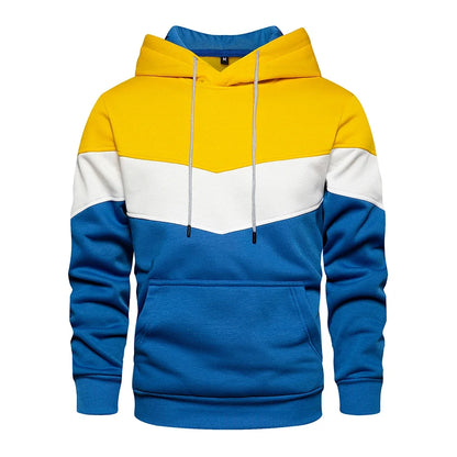 Men’s Patchwork Fleece Hoodie – Warm Casual Streetwear Pullover - OJABay