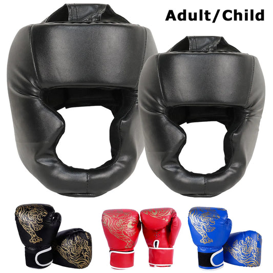 MMA Boxing Gloves & Headgear – PU Leather Training Set for Adults & Kids