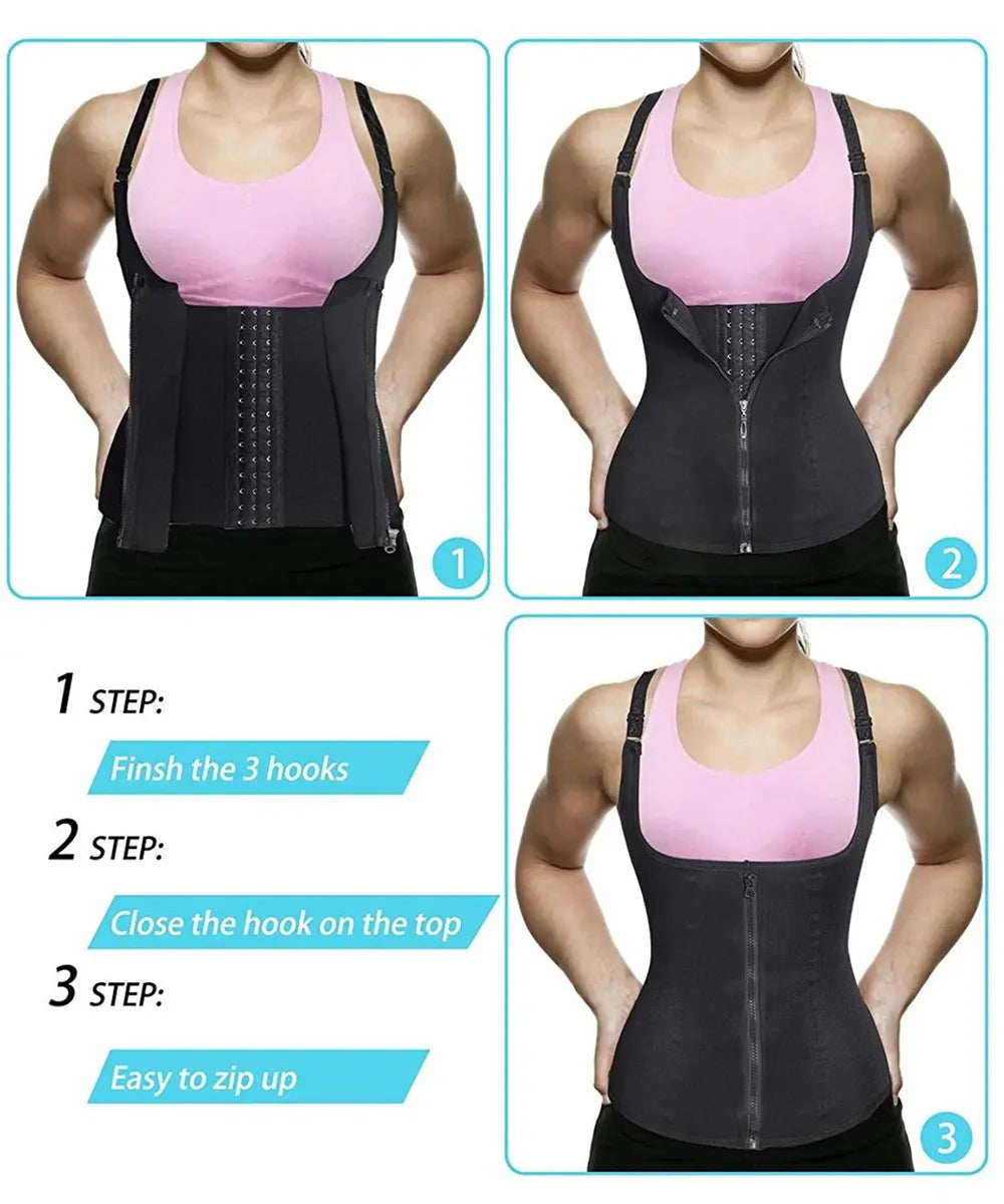 Women's Waist Trainer Tank Top – Zipper Body Shaper with Tummy Control | Sleeveless Activewear Shapewear - OJABay