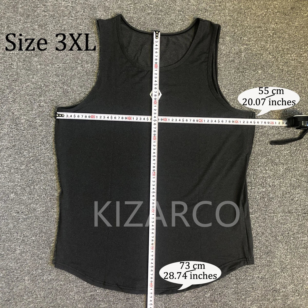 Black tank top with measurements on a gray background - OJABay.