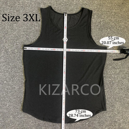 Black tank top with measurements on a gray background - OJABay.