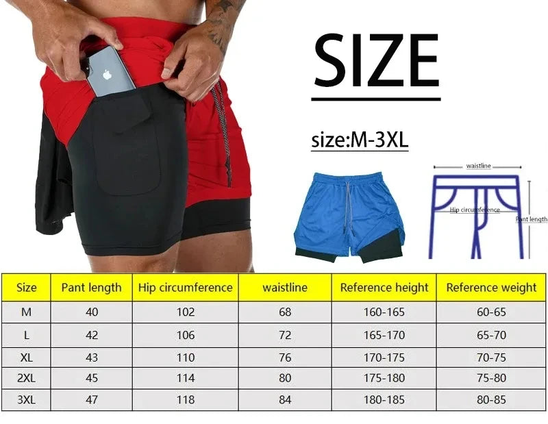 Men’s Anime Double Layer Workout Shorts – Quick-Dry Gym & Running Training Pants (M–3XL) - OJABay