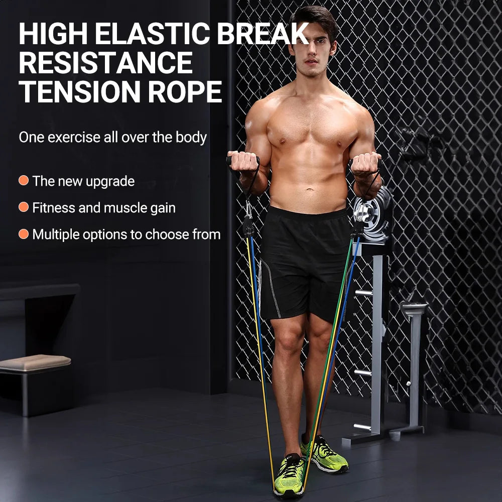 Resistance Bands Set 10–14PCS with Handles, Door Anchor & Ankle Straps