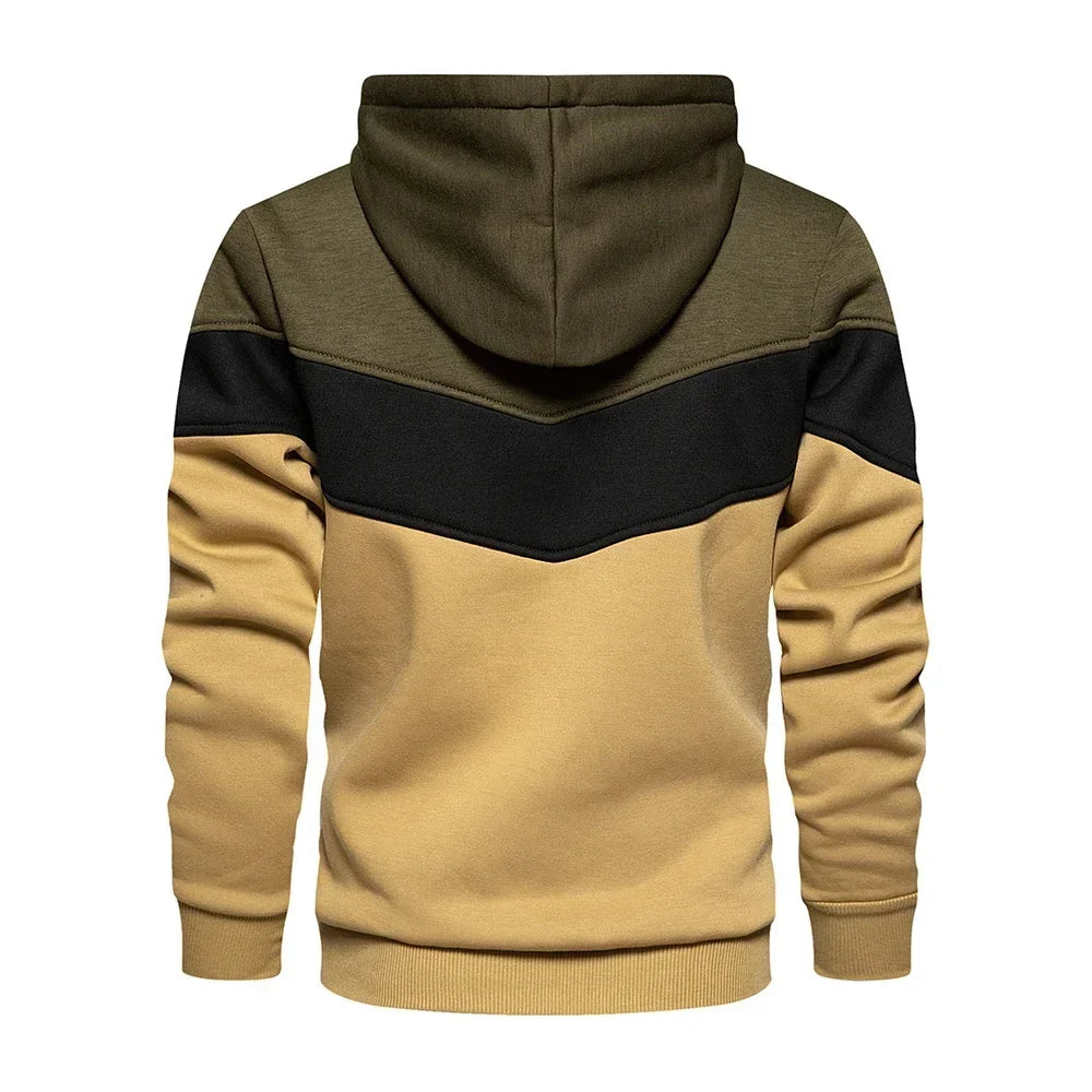Men’s Patchwork Fleece Hoodie – Warm Casual Streetwear Pullover - OJABay