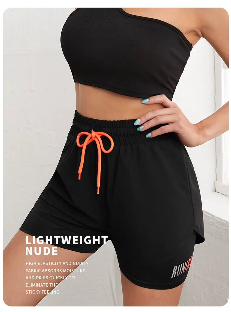 High-Waist Women’s Yoga Running Shorts – Fake Two-Piece, Breathable & Stretchy - OJABay