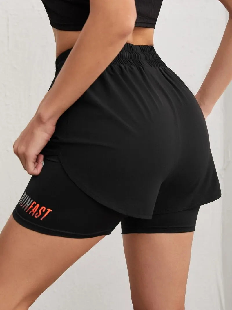 High-Waist Women’s Yoga Running Shorts – Fake Two-Piece, Breathable & Stretchy - OJABay