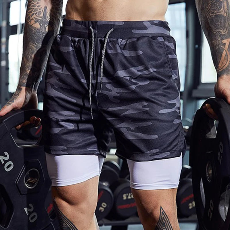 Men’s 2-in-1 Running & Gym Shorts – Double-Layer Sportswear for Fitness & Beach - OJABay