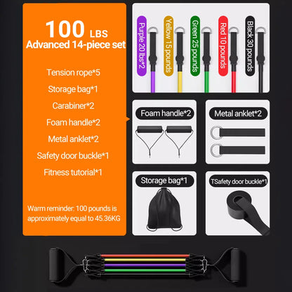 Resistance Bands Set 10–14PCS with Handles, Door Anchor & Ankle Straps