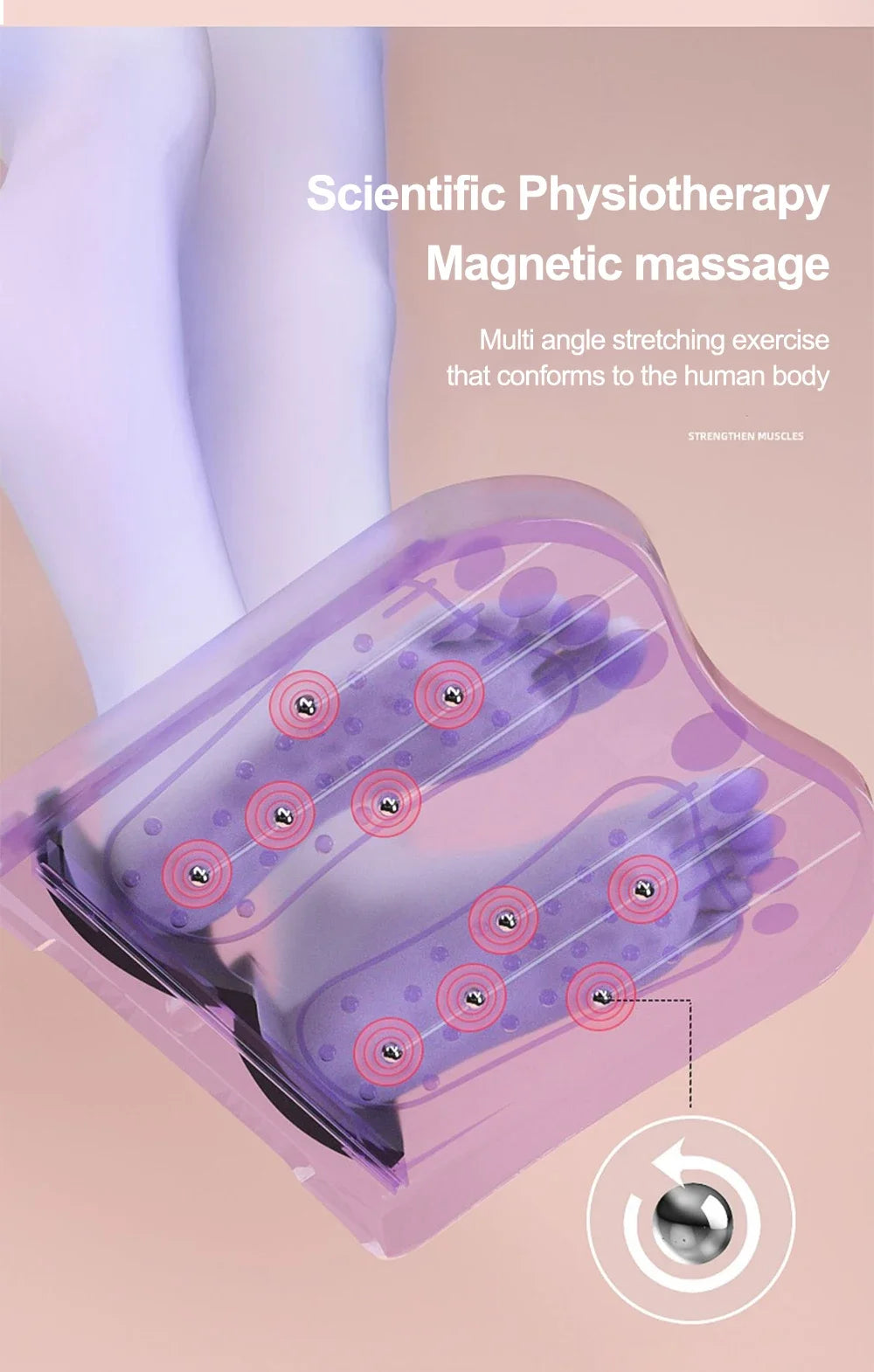 Purple physiotherapy device with magnetic massage elements on a beige background