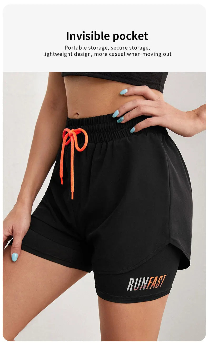 High-Waist Women’s Yoga Running Shorts – Fake Two-Piece, Breathable & Stretchy - OJABay