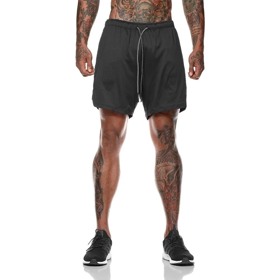 Men’s 2-in-1 Running & Gym Shorts – Double-Layer Sportswear for Fitness & Beach - OJABay