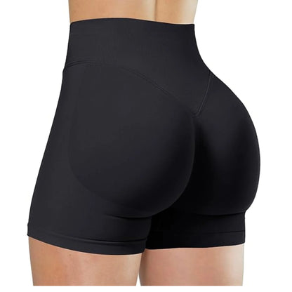 High-Waisted Yoga Shorts – Solid Color, Stretch Fit, Sexy & Sporty - OJABay