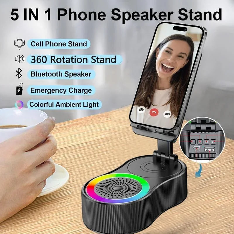 LED Phone Stand with Bluetooth Speaker – Adjustable Wireless Holder for Phones & Tablets - OJABay