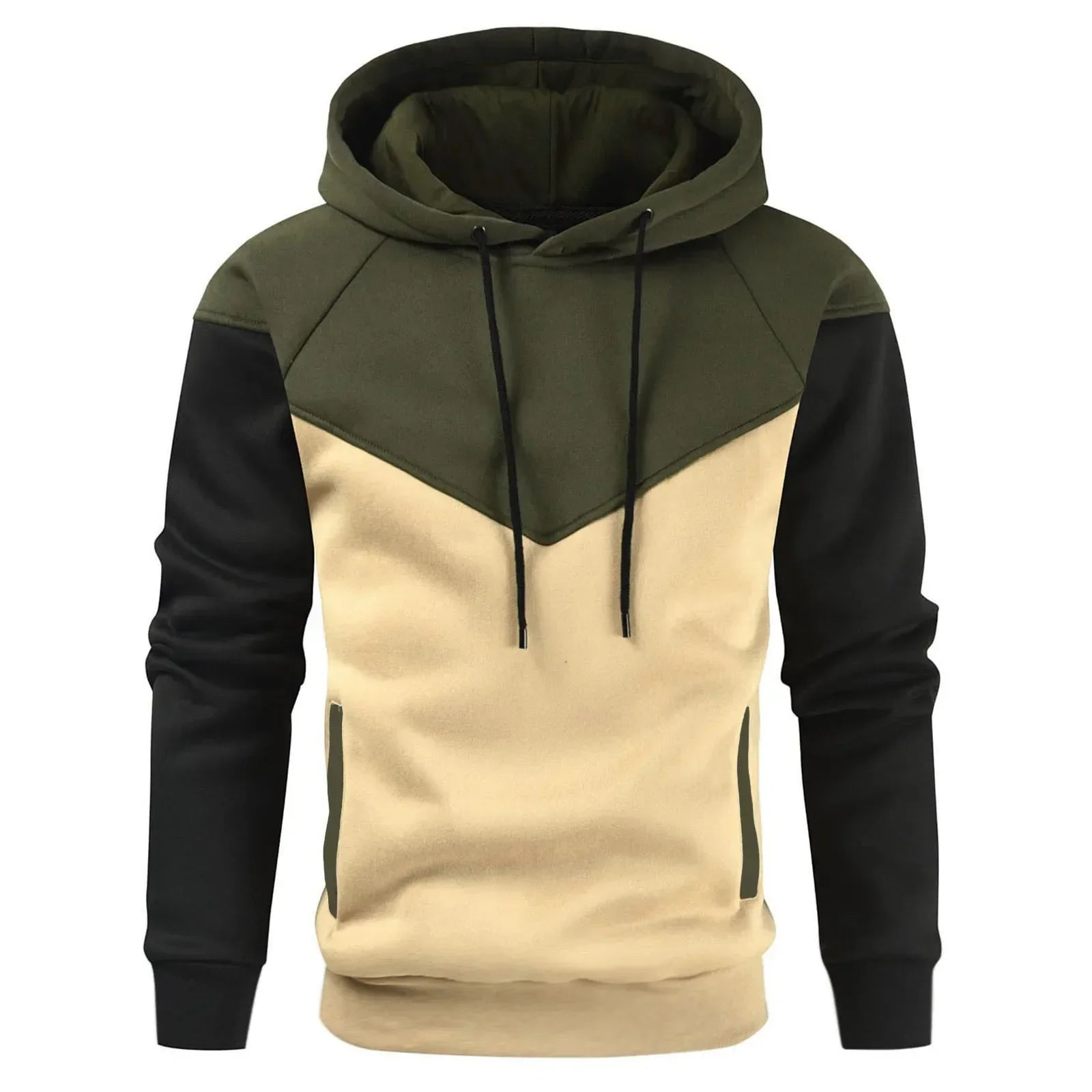 Men’s Patchwork Fleece Hoodie – Warm Casual Streetwear Pullover - OJABay