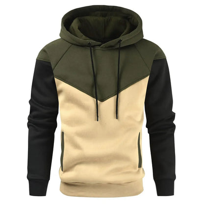 Men’s Patchwork Fleece Hoodie – Warm Casual Streetwear Pullover - OJABay