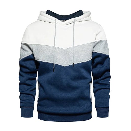 Men’s Patchwork Fleece Hoodie – Warm Casual Streetwear Pullover - OJABay