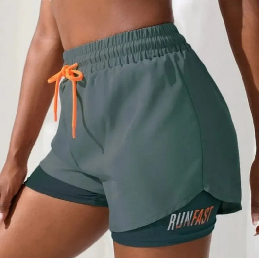 High-Waist Women’s Yoga Running Shorts – Fake Two-Piece, Breathable & Stretchy - OJABay