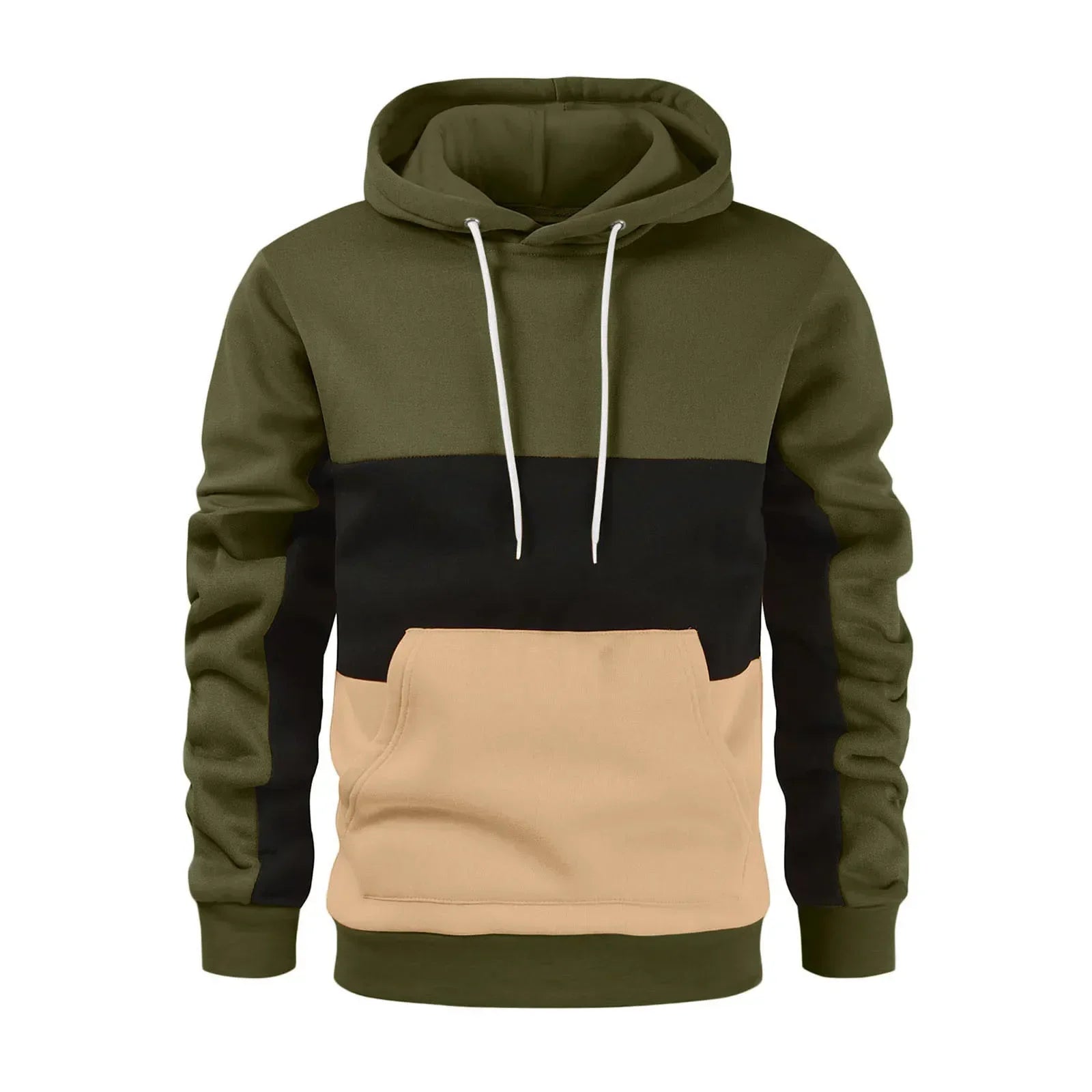 Men’s Patchwork Fleece Hoodie – Warm Casual Streetwear Pullover - OJABay