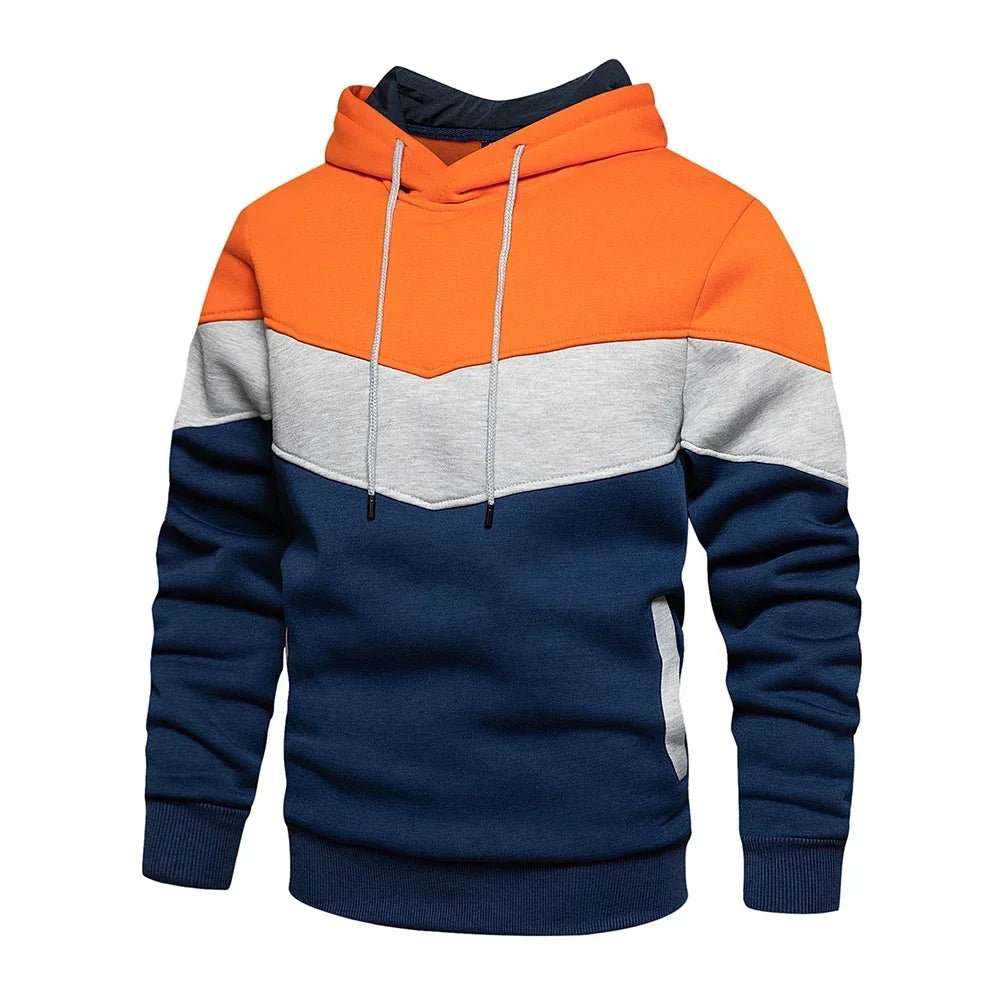 Men’s Patchwork Fleece Hoodie – Warm Casual Streetwear Pullover - OJABay